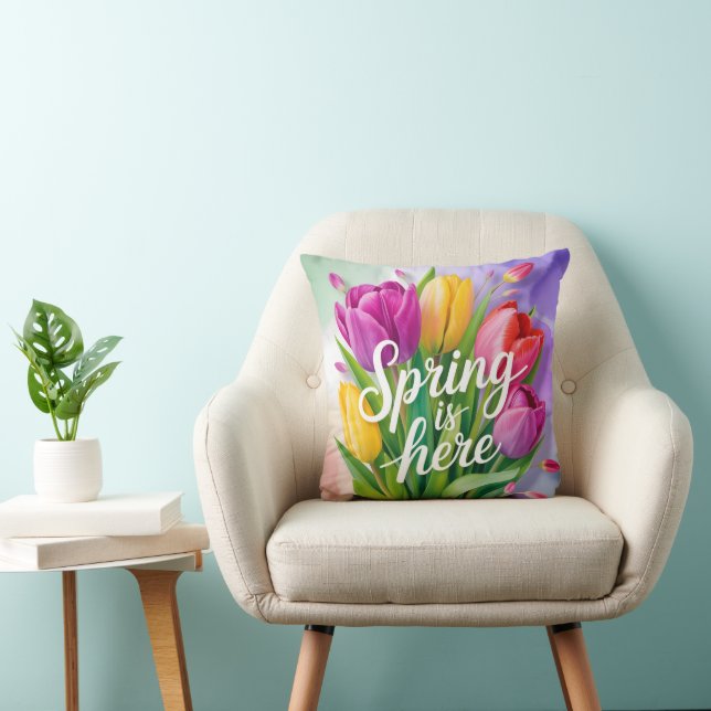 "Spring is Here" Tulip Bouquet Illustration Cushion (Chair)