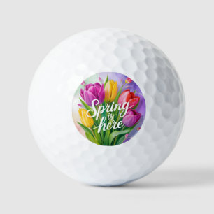 "Spring is Here" Tulip Bouquet Illustration Golf Balls