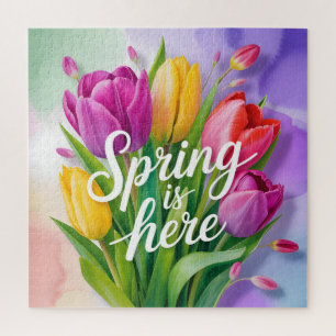 "Spring is Here" Tulip Bouquet Illustration Jigsaw Puzzle