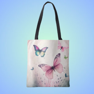 Spring joy butterfly pink tote bag