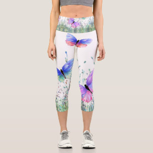 Spring Joy - Colourful Butterflies Flying in Natur Capri Leggings