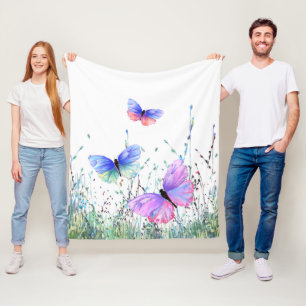 Spring Joy - Colourful Butterflies Flying in Natur Fleece Blanket
