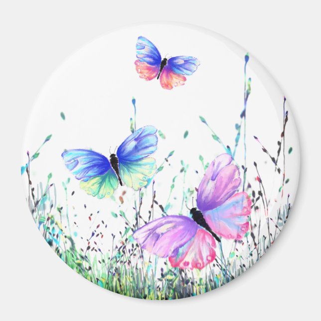 Spring Joy - Colourful Butterflies Flying in Natur Magnet (Front)