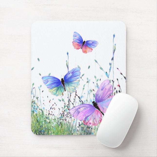 Spring Joy - Colourful Butterflies Flying in Natur Mouse Mat (With Mouse)