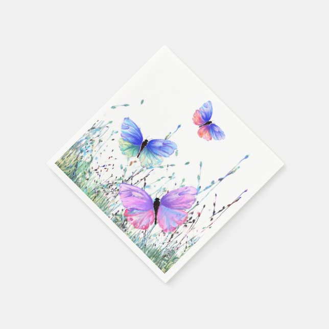 Spring Joy - Colourful Butterflies Flying in Natur Napkin (Corner)
