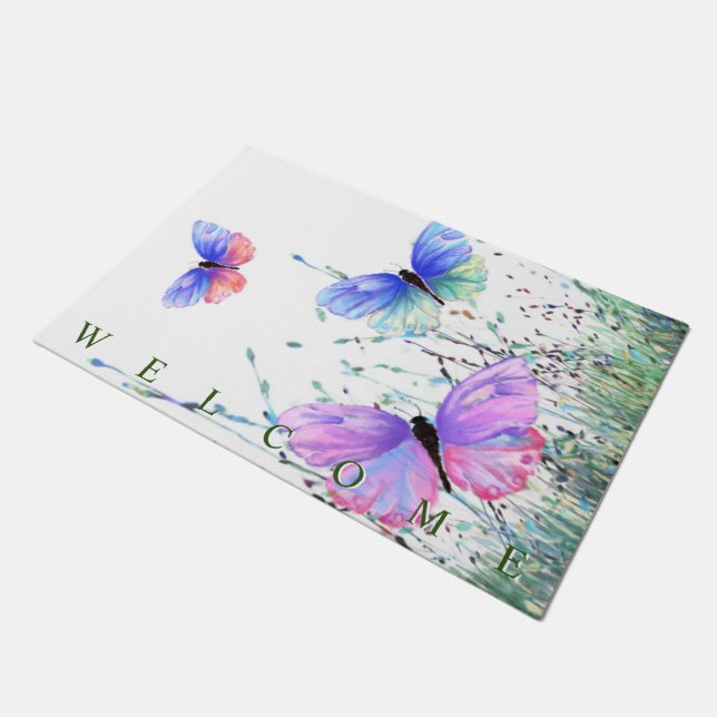 Spring Joy - Colourful Butterflies Flying - Welcom Doormat (Angled)
