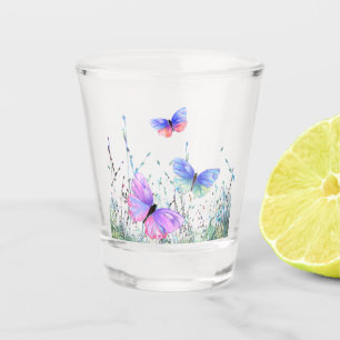 Spring Joy Shot Glass Butterflies Flying in Nature