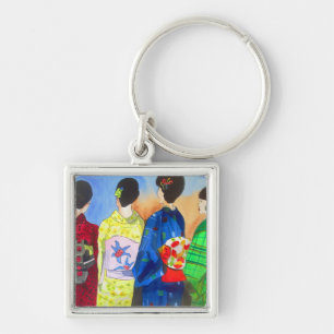 Spring kimono Japanese Geisha art Key Ring