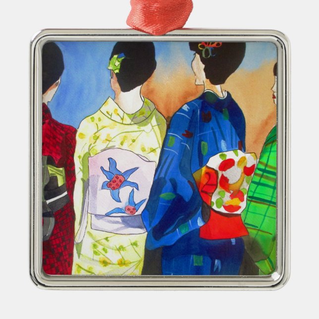 Spring kimono Japanese Geisha art Metal Tree Decoration (Front)