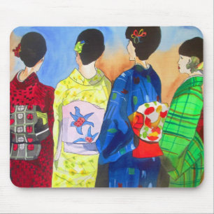 Spring kimono Japanese Geisha art Mouse Mat