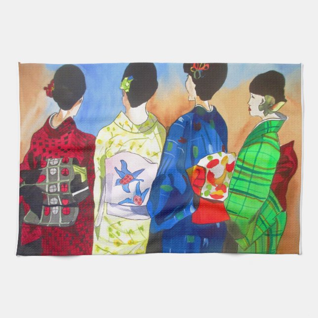 Spring kimono Japanese Geisha art Tea Towel (Horizontal)