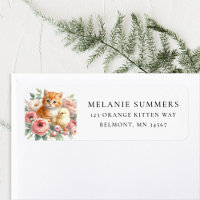 Spring Kitten and Chick Floral Address Label