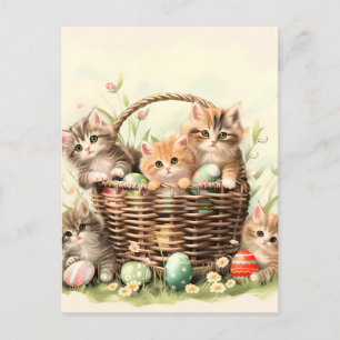 Spring Kitten Easter Basket  Announcement Postcard