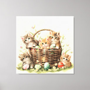Spring Kitten Easter Basket Canvas Print