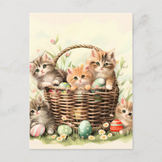 Spring Kitten Easter Basket  Holiday Postcard