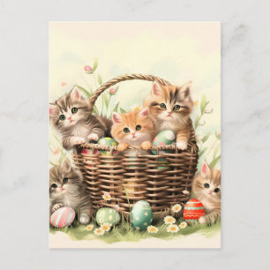 Spring Kitten Easter Basket  Holiday Postcard