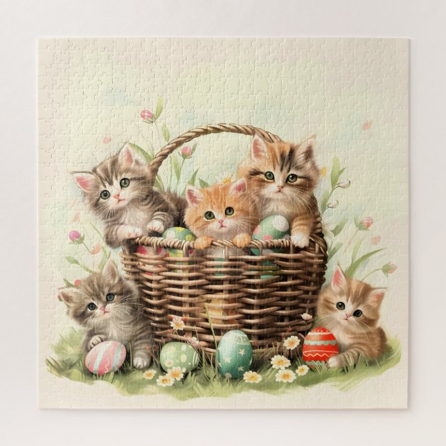 Spring Kitten Easter Basket  Jigsaw Puzzle (Vertical)