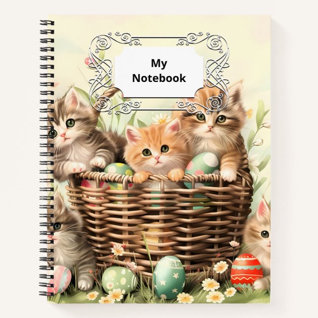 Spring Kitten Easter Basket  Notebook (Front)