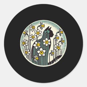 Spring Kitty Cat Illustration Daffodil Cats Easter Classic Round Sticker