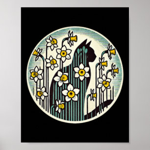 Spring Kitty Cat Illustration Daffodil Cats Easter Poster