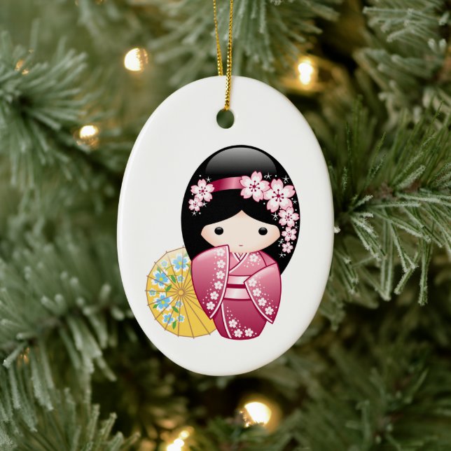 Spring Kokeshi Doll - Cute Japanese Geisha Ceramic Tree Decoration (Tree)