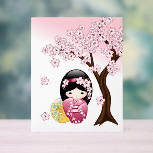 Spring Kokeshi Doll - Cute Japanese Geisha Girl Acrylic Sign