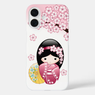 Spring Kokeshi Doll - Cute Japanese Geisha Girl iPhone 16 Case