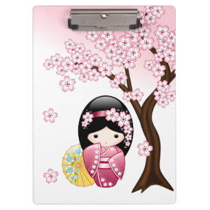 Spring Kokeshi Doll - Cute Japanese Geisha Girl Clipboard
