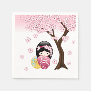Spring Kokeshi Doll - Cute Japanese Geisha Girl Napkin
