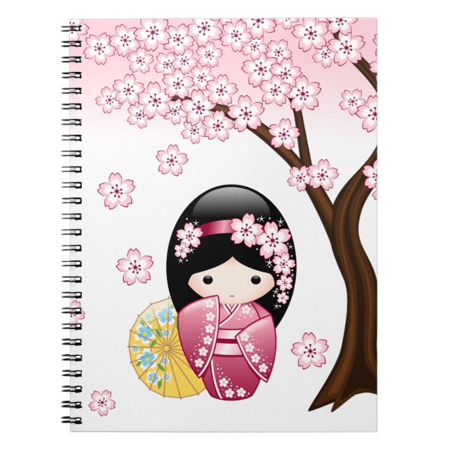 Spring Kokeshi Doll - Cute Japanese Geisha Girl Notebook (Front)