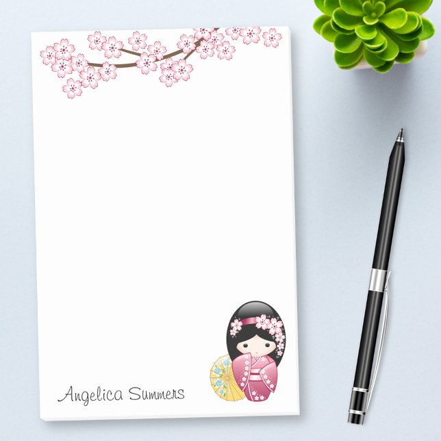 Spring Kokeshi Doll - Cute Japanese Geisha Girl Post-it Notes (Creator Uploaded)