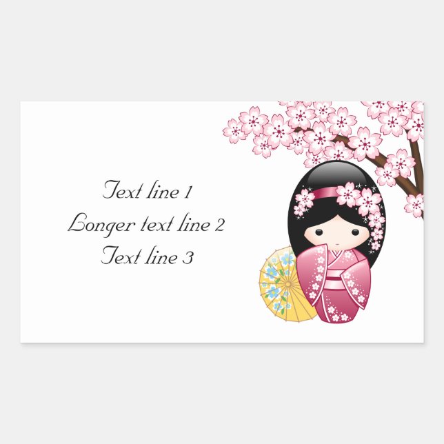Spring Kokeshi Doll - Cute Japanese Geisha Girl Rectangular Sticker (Front)