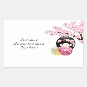 Spring Kokeshi Doll - Cute Japanese Geisha Girl Rectangular Sticker
