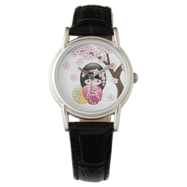 Spring Kokeshi Doll - Cute Japanese Geisha Girl Watch (Front)