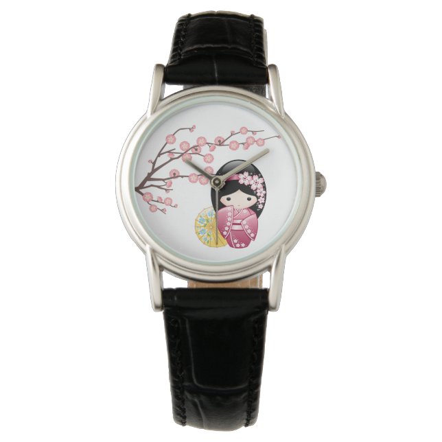Spring Kokeshi Doll - Cute Japanese Geisha Girl Watch (Front)