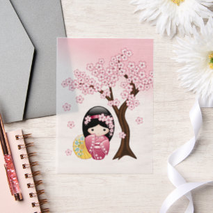 Spring Kokeshi Doll Cute Japanese Geisha Insert Vellum Invitations