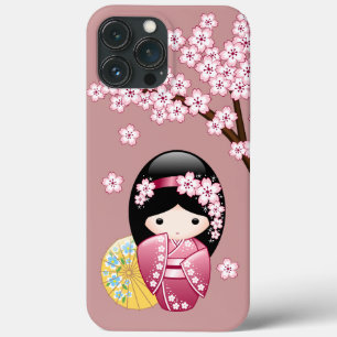 Spring Kokeshi Doll - Cute Japanese Geisha on Pink iPhone 13 Pro Max Case
