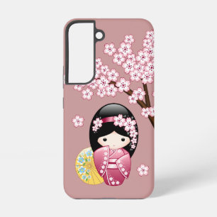 Spring Kokeshi Doll - Cute Japanese Geisha on Pink Samsung Galaxy Case
