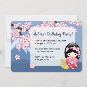 Spring Kokeshi Doll - Japan Geisha Birthday Party Invitation