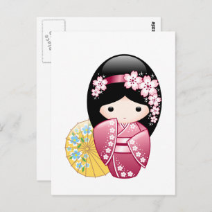 Spring Kokeshi Doll - Japanese Geisha Girl Postcard