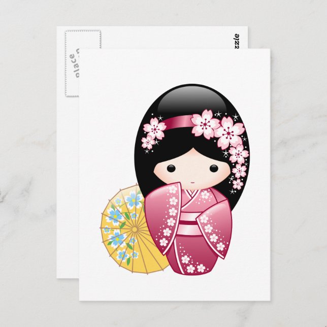 Spring Kokeshi Doll - Japanese Geisha Girl Postcard (Front/Back)