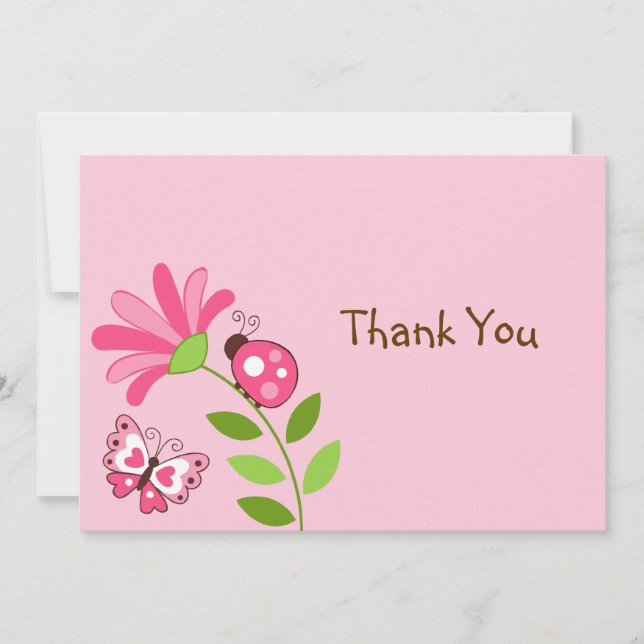Spring Ladybug Butterfly Flat Thank You Note Cards (Front)