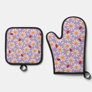 Spring Ladybugs and Daisies Oven Mitt & Pot Holder Set