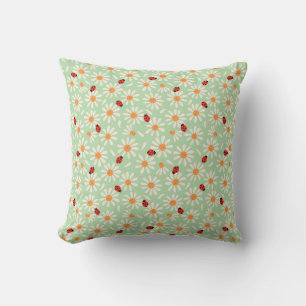 Spring Ladybugs and Daisies Throw Pillow