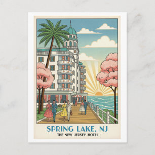 Spring Lake NJ – Colorful 1940s Deco Style Hotel  Postcard