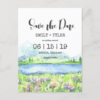 Spring Lakeside Mountain Forest Save The Date Announcement Postcard