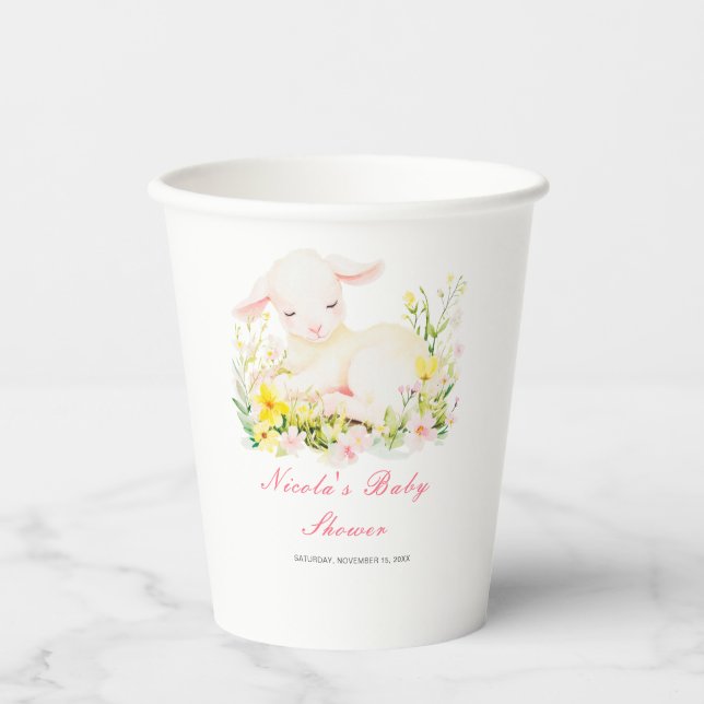 Spring Lamb Baby Shower Paper Cups (Front)