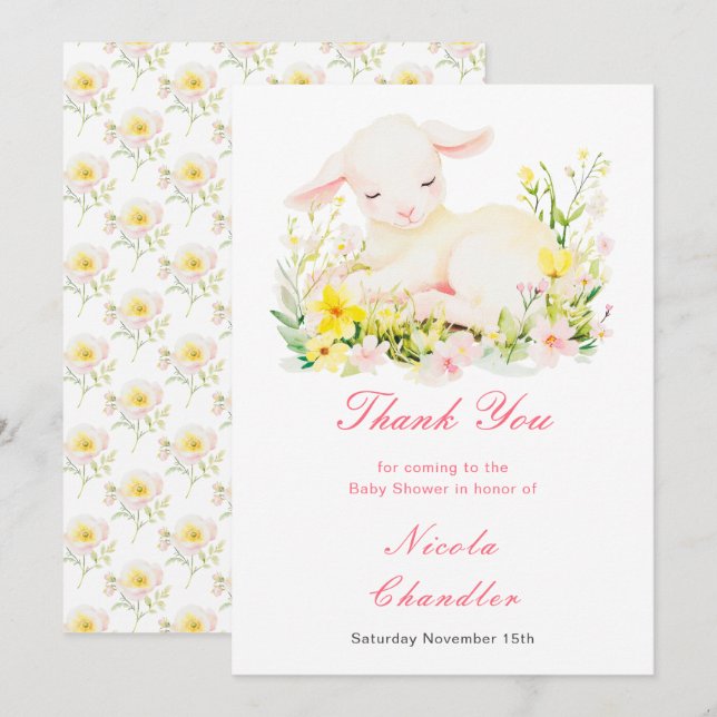 Spring Lamb Baby Shower Thank You Card (Front/Back)