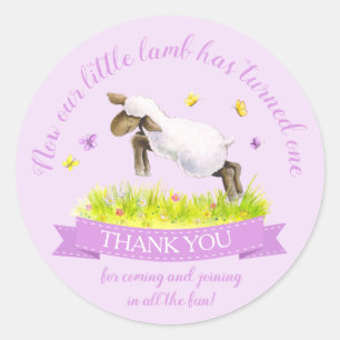 Spring lamb cute purple birthday thank you classic round sticker