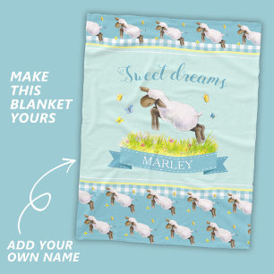 Spring lamb skipping cute aqua new baby fleece blanket